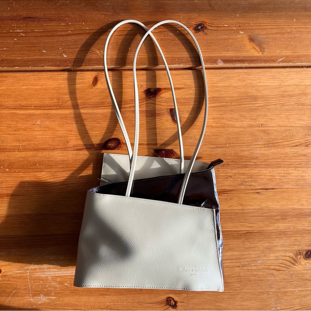 Genuine Leather Architectural Two Tone Minimalist Shoulder Bag